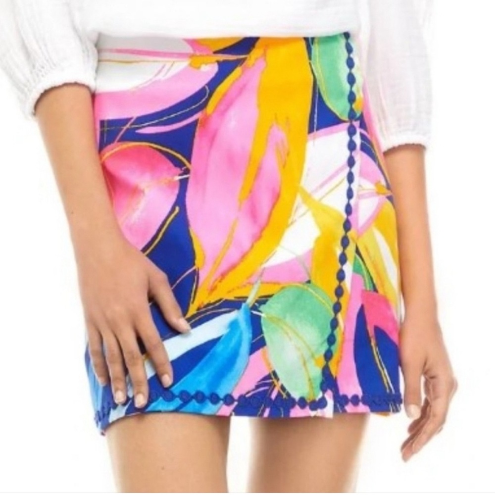 Crown & Ivy Vibrant Multi-Colored Floral Skort Embroidered Trim Detail Size 12